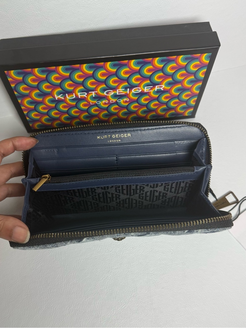 Kurt Geiger Denim Woven Zip Wallet - Picture 2 of 3